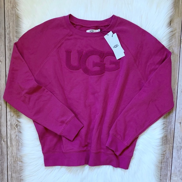 UGG Tops - UGG Fuchsia Fuzzy Logo Crewneck Sweatshirt